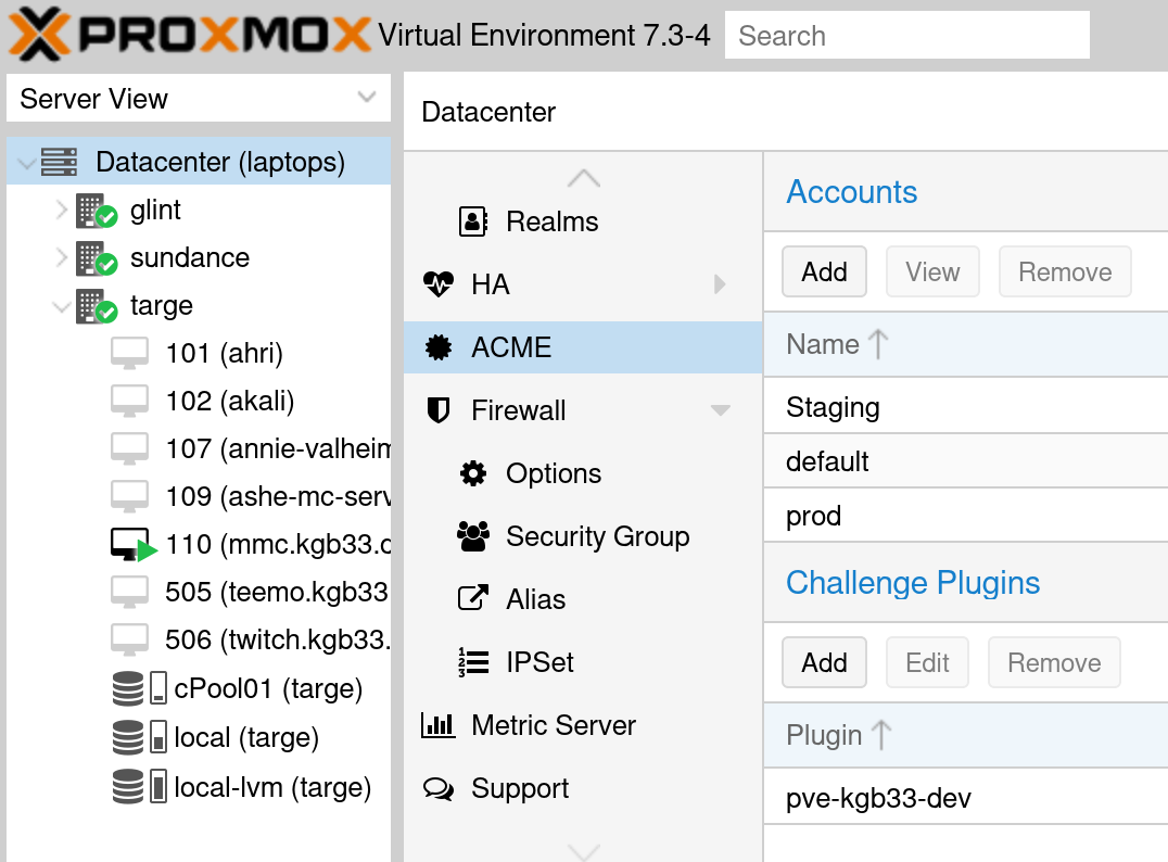 Datacenter -> ACME UI